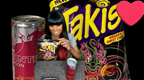 TAKIS DRAGON SWEET CHILI & RED BULL PEAR CINNAMON SNACK REVIEW - YouTube