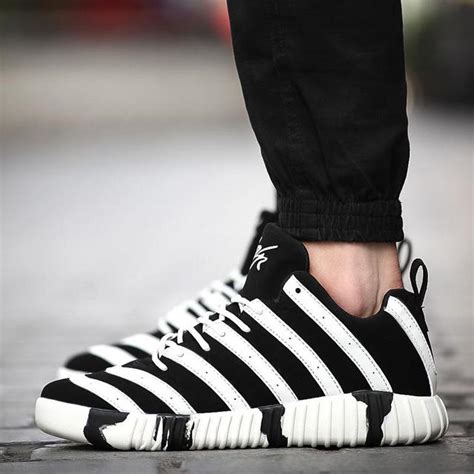 New Black And White Striped Shoes Casual Increased 6cm Shoe Students-in Men's Casual Shoes from ...