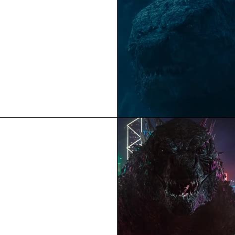 Meme template of Godzilla smiling in the new movie : r ...