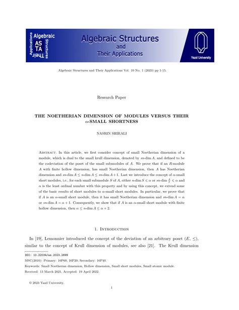 (PDF) THE NOETHERIAN DIMENSION OF MODULES