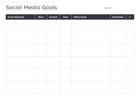 Social media goals template - perfect for keeping track of monthly ...