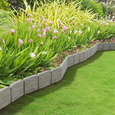 Garden Edging Border- Decorative Flower Bed Edging for Landscaping- Stone Trim, 10 Piece Set of ...