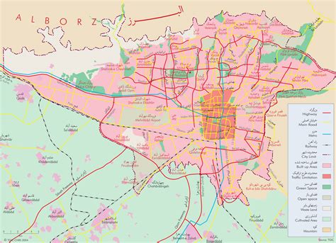 Detailed general map of Tehran city. Tehran city detailed general map ...