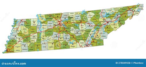 Tennessee Map. Political Map Of Tennessee With Boundaries In Outline ...