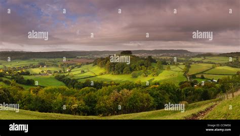 Downham Hill seen from Uley Bury in Uley, Gloucestershire, Cotswolds, UK (65 x 32cm @ 300dpi ...