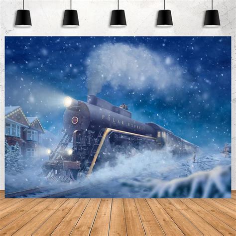 Lofaris Cute Moving Train Snow Night Winter Backdrop for Party