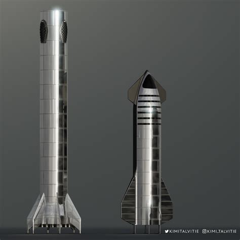 SpaceX new Starship next to Super Heavy booster by Kimi Talvitie | human Mars