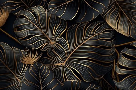 Premium Vector | Black and gold leaf pattern with a gold leaf background