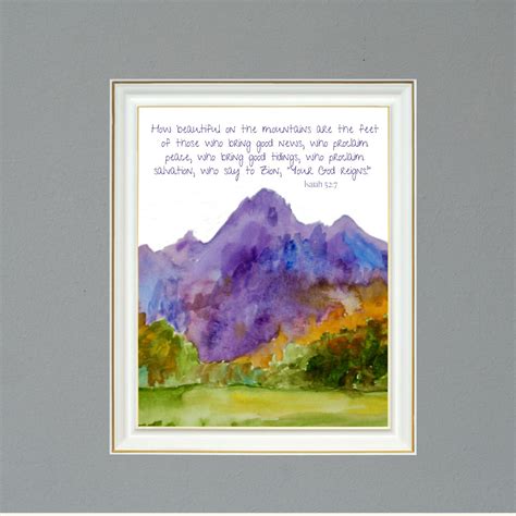 Bible Verse Wall Art, Mountain Print, Inspirational Religious Quote, How Beautiful Mountain Feet ...