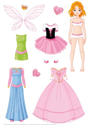 Girl Paper Doll with Princess Dresses | Free Printable Papercraft Templates