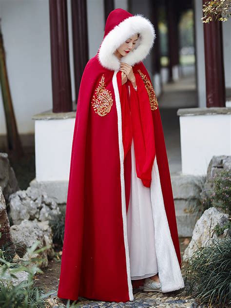 Red Thick Winter Cloak Ancient Style Cape Hanfu Cosplay - Fashion Hanfu