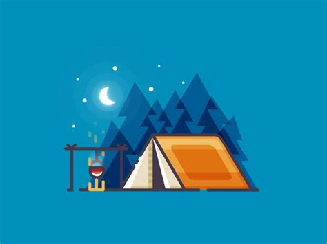 a tent is pitched up in the woods at night, with a campfire next to it