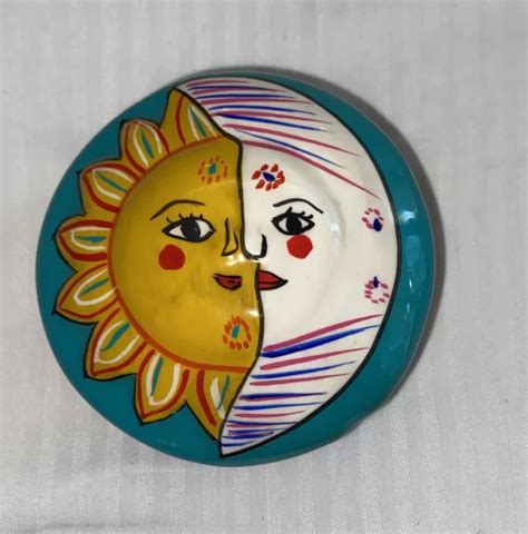 COLORFUL TALAVERA SUN & Moon Mexican Folk Art Hand Painted Trinket Box ...