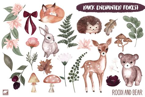 Beautiful Watercolor Clip Art. Deep into the forest, filled with sweet animals, foliage ...