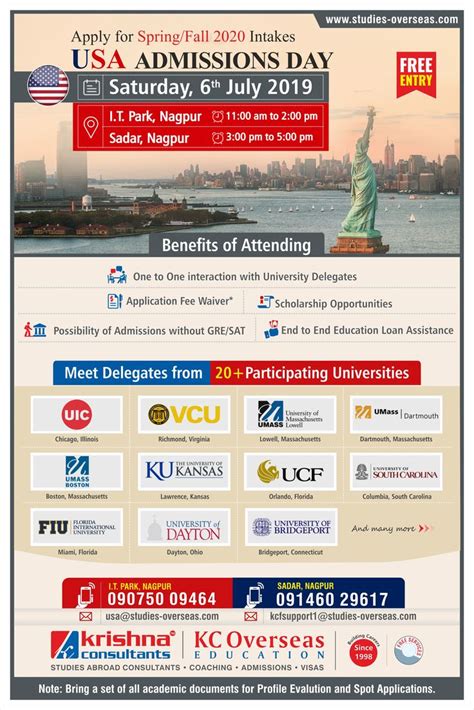 USA Admissions Day - Saturday, 6th July 2019 | Usa university, Admissions, Overseas education