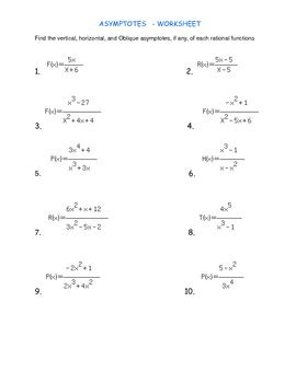 Asymptotes- worksheet-with key by Easy Math | TPT