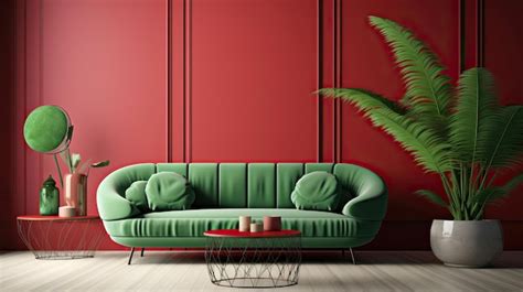 Premium AI Image | Home Interior With Red Sofa Table And Decor in green Highquality Mockups ...