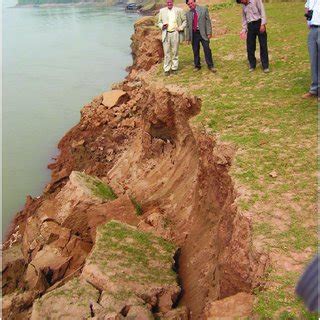 Bank erosion along the Red River due to bank slides probably caused by ...