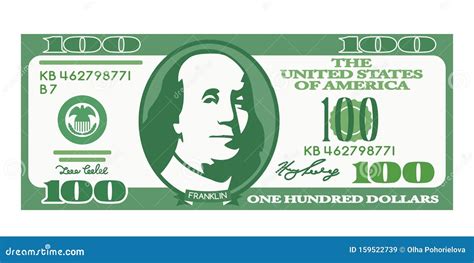 100 Dollar Bill with the Portrait of Franklin in a Cartoon Style Stock Illustration ...