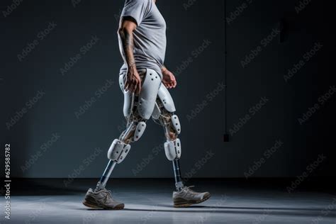 Disabled person with leg Cybernetic prosthetic leg. futuristic bionic prosthesis rehabilitation ...