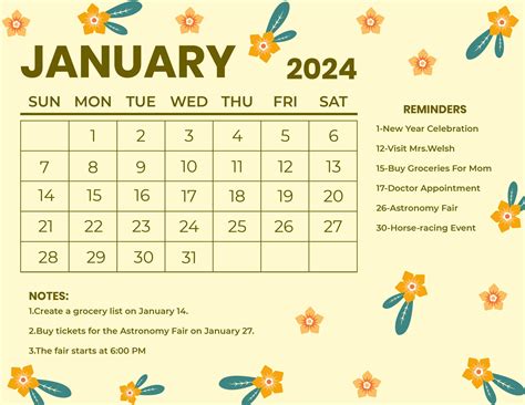 January 2024 Floral Calendar - Benny Cecelia