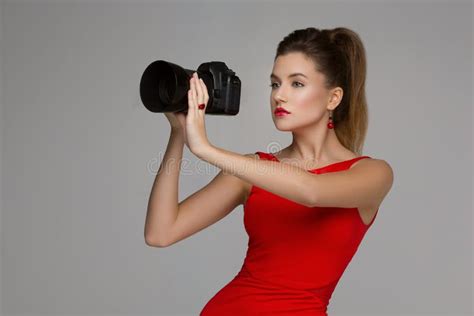 Photographer Girl with Dslr Camera Stock Photo - Image of black, attractive: 70443386