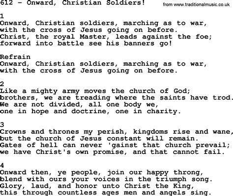 Adventist Hymnal, Song: 612-Onward, Christian Soldiers!, with Lyrics, PPT, Midi, MP3 and PDF