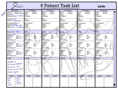 CNA Patient Task List/report Sheet for 6 Patients - Etsy