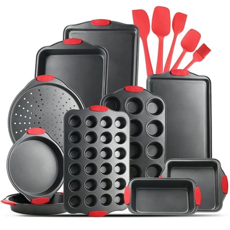 JoyTable Nonstick Bakeware Set - 15 PC Baking Tray Set With Silicone Handles & Utensils - Oven ...