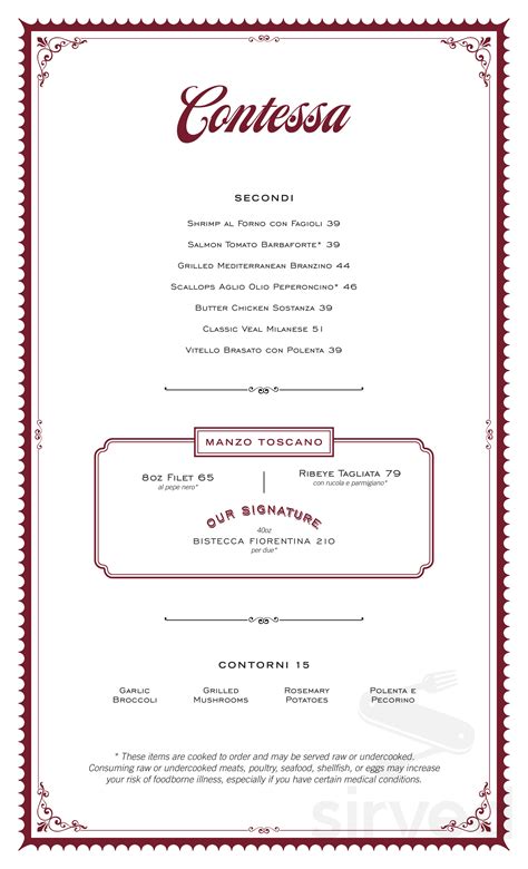 Contessa menu in Boston, Massachusetts, USA