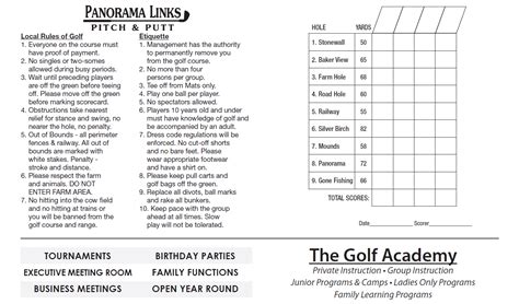 Scorecard - Birdies & Buckets Family Golf Centre