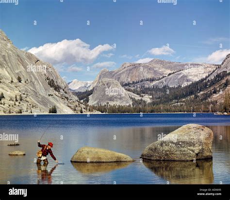 man fishing Tenaya Lake Yosemite National Park California USA Stock Photo - Alamy