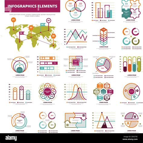 Set of infographics elements with different types of graphics diagrams ...