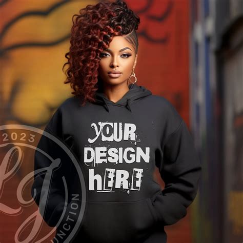 Sweatshirt Mockup Black Model Mockup Gildan 18500 Sweatshirt Mockup Black Girl Mockup African ...