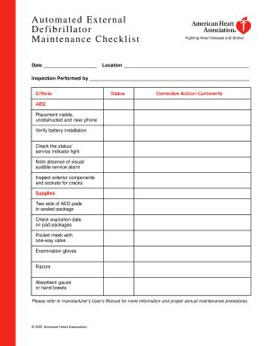 Aed Maintenance Checklist Template | TUTORE.ORG - Master of Documents