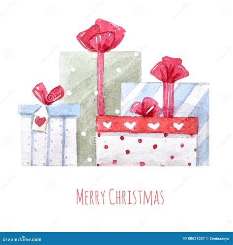 Watercolor Christmas Presents Stock Illustration - Illustration of ...