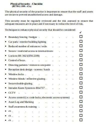 7+ Physical Security Audit Checklist Templates in Doc | PDF