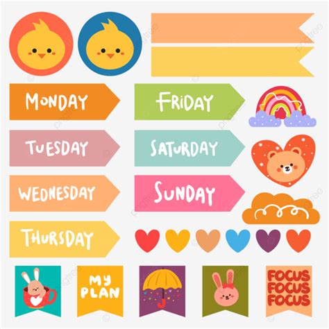 Set Of Planner And Journal Stickers Vector, Journal Clipart, Cute Stickers, Planner Sticker PNG ...
