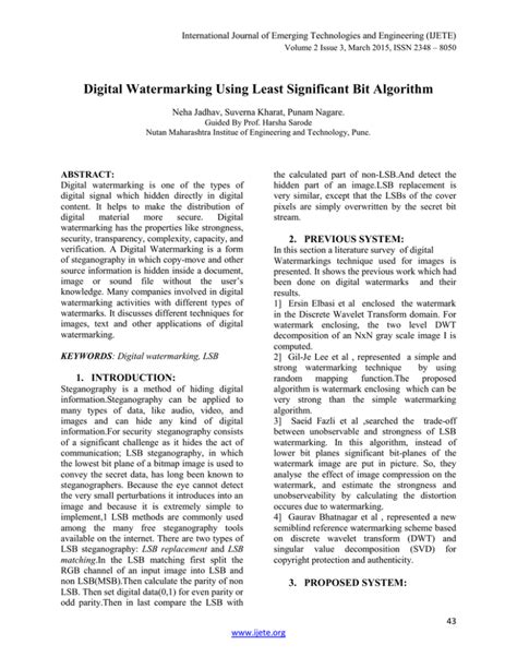 Digital Watermarking Using Least Significant Bit Algorithm