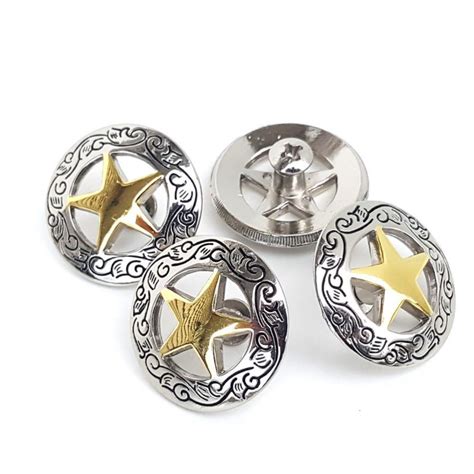 4 Pack Gold Star Western Conchos 1-1/8" Silver Engraved With 1/4" Screws ⋆ Saddles N Such | SMC