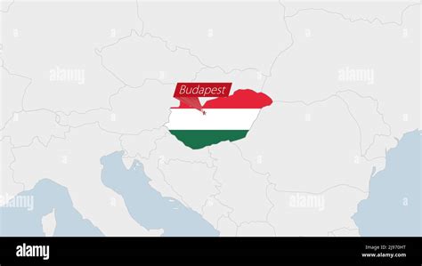 Hungary map highlighted in Hungary flag colors and pin of country ...