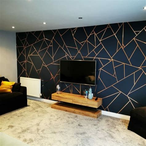 Geometric feature wall design in living room | Modern wallpaper living room, Living room decor ...