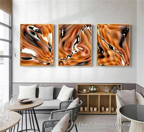 Orange Black Wall Art Abstract Painting Set of 3 Posters - Etsy