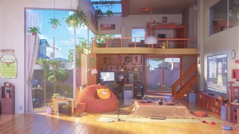 Cozy Anime Living Room HD Wallpaper