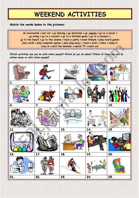 WEEKEND ACTIVITIES - ESL worksheet by crisholm