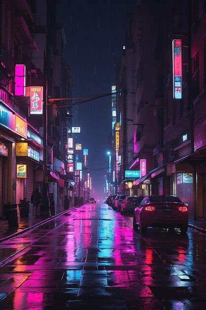 Premium Photo | Future tokyo scene of walking alone on a street wet in a big city at night under ...