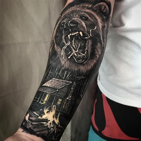 angry bear half sleeve tattoo design by @dylanwebertattoos #popularsleevetattos | Bear tattoo ...