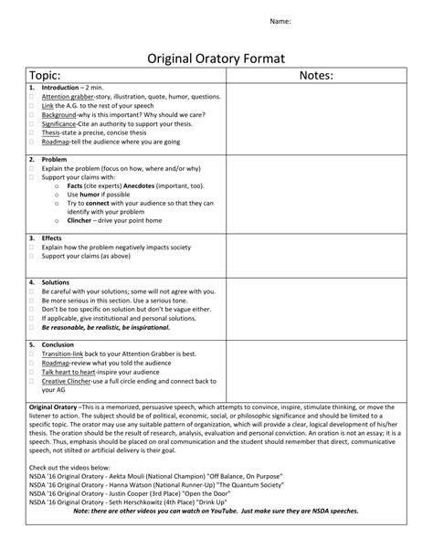 Original Oratory Format Download Printable PDF | Templateroller