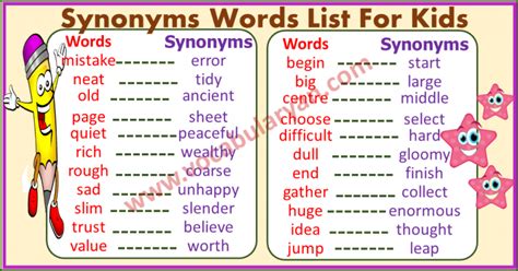 Basic Synonyms Words List for Grade 1 – VocabularyAN