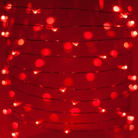 Battery Operated Lights - 60 Red Battery Operated LED Fairy Christmas Lights, Silver Wire